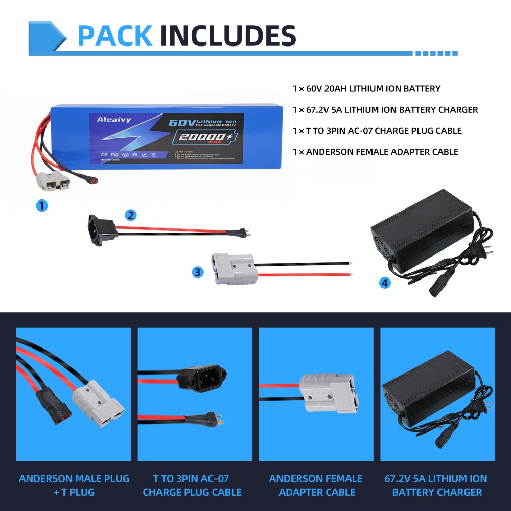 Aleaivy 60V Battery 20AH 30AH  - огляд і ціна 60V 30Ah 21700 Battery Pack